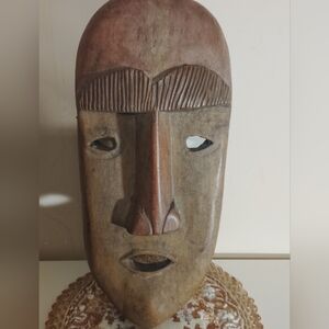 Rustic Brown Tribal Mask Sculpture